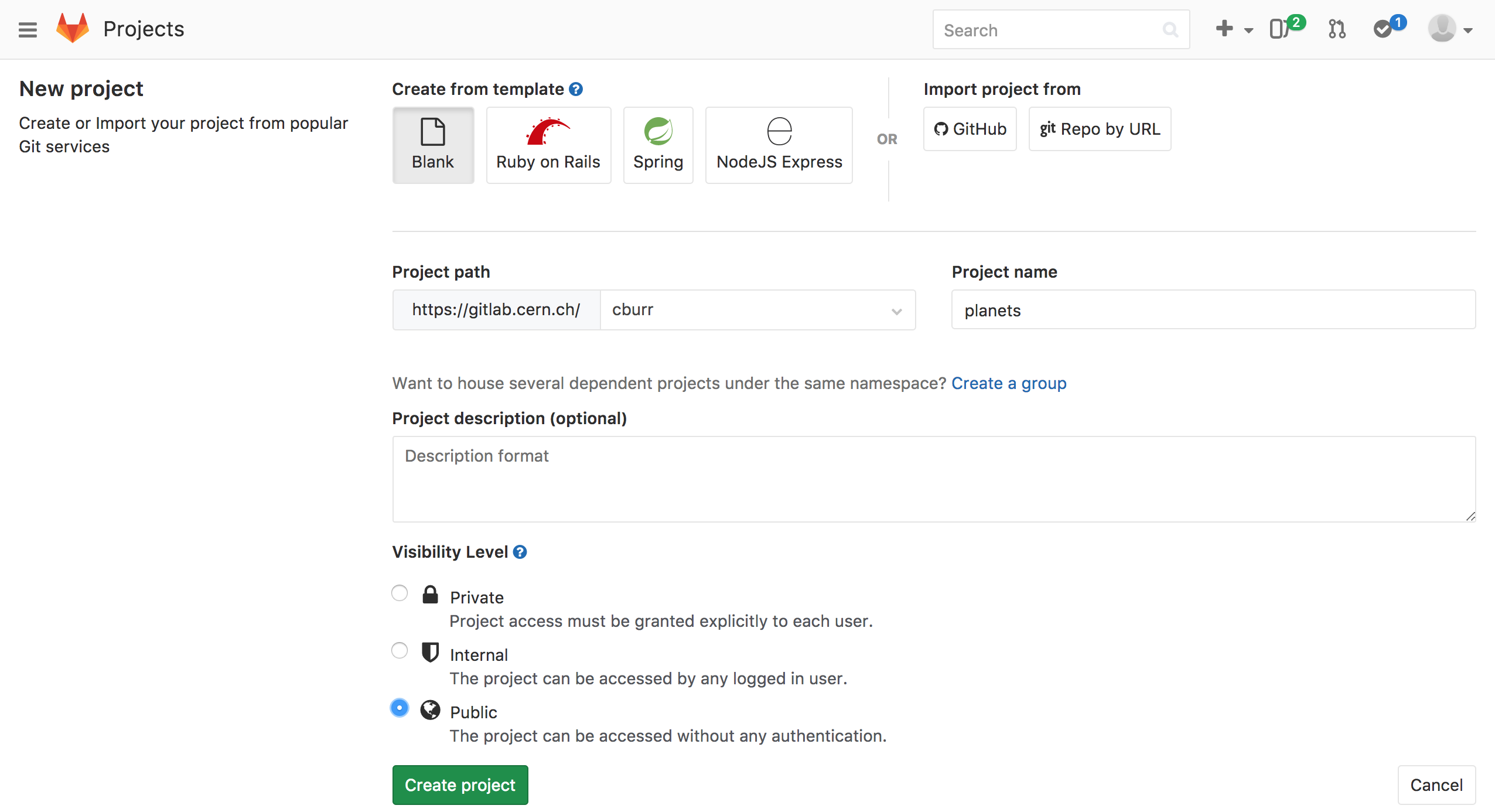 Creating a Repository on CERN GitLab (Step 2)